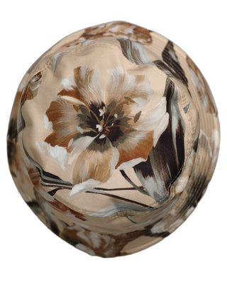 Men Beige Floral Wide Brim Bucket Capello Hat