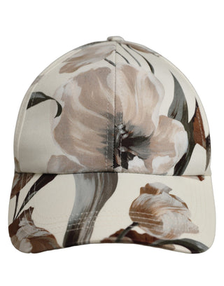 Men Beige Floral Cotton Baseball Capello Hat