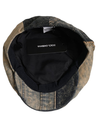 Brown Cotton Denim Newsboy Capello Cabbie Hat