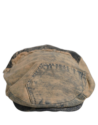 Brown Cotton Denim Newsboy Capello Cabbie Hat