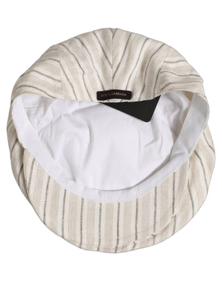 Men Off White Striped Linen Newsboy Capello Hat