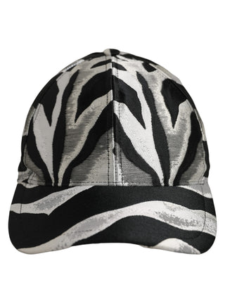 Men Black Silver Zebra Pattern Baseball Cap Hat