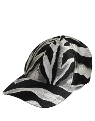 Men Black Silver Zebra Pattern Baseball Cap Hat