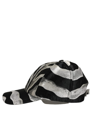 Men Black Silver Zebra Pattern Baseball Cap Hat