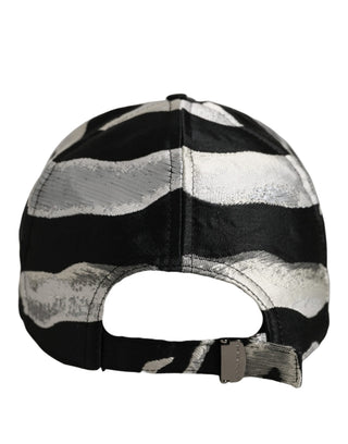 Men Black Silver Zebra Pattern Baseball Cap Hat