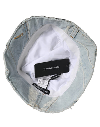 Men Blue Patchwork Cotton Denim Bucket Cap Hat