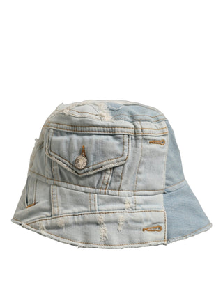 Men Blue Patchwork Cotton Denim Bucket Cap Hat