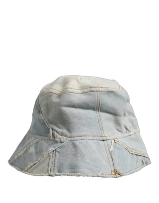 Men Blue Patchwork Cotton Denim Bucket Cap Hat