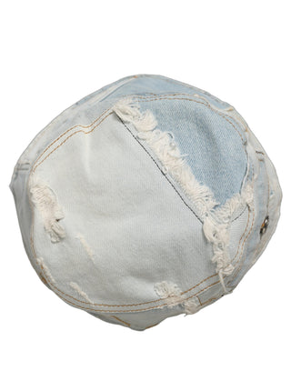 Men Blue Patchwork Cotton Denim Bucket Cap Hat