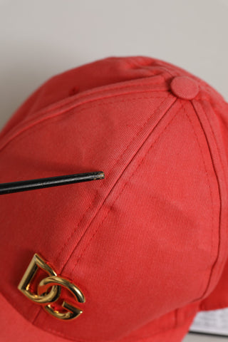 Men Red Cotton DG Logo Plaque Baseball Cap Hat