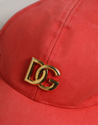 Men Red Cotton DG Logo Plaque Baseball Cap Hat