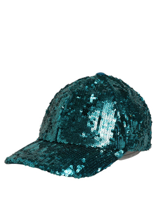 Men Green Cotton Sequin Baseball Cap 6 Panels Hat