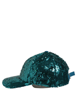Men Green Cotton Sequin Baseball Cap 6 Panels Hat