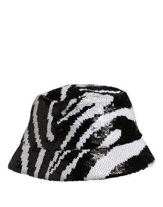 Men Black White Zebra Sequin Bucket Cap Hat