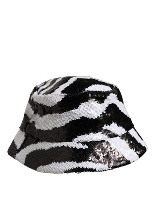 Men Black White Zebra Sequin Bucket Cap Hat
