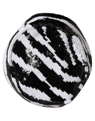 Men Black White Zebra Sequin Bucket Cap Hat