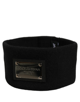 Men Black Cashmere Logo Plaque Head Band One Size Hat