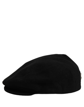 Men Black Wool Blend Flat Cloth Newsboy Cap Hat