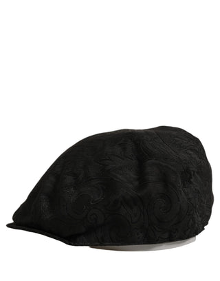 Men Black Floral Jacquard Newsboy Capello Hat