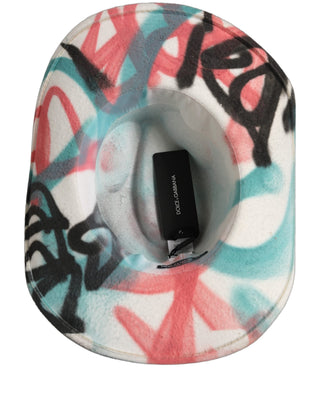 Men White Graffiti Wide Brim Fedora Capello Hat