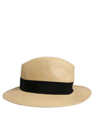 Men Beige Paper Straw Fedora Panama Capello Hat