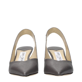 Gray Leather High Heel Pumps