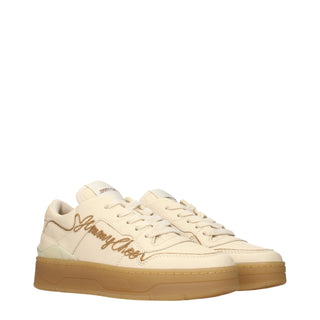 Beige Leather Low Top Sneakers