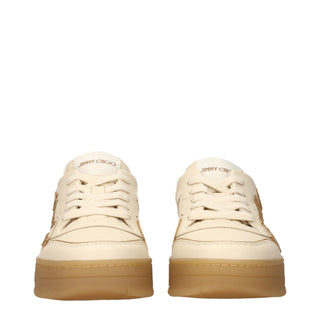 Beige Leather Low Top Sneakers