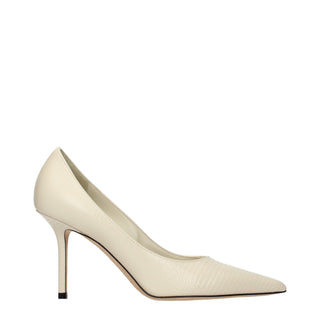 Beige Leather High Heel Pumps