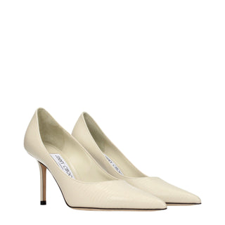 Beige Leather High Heel Pumps