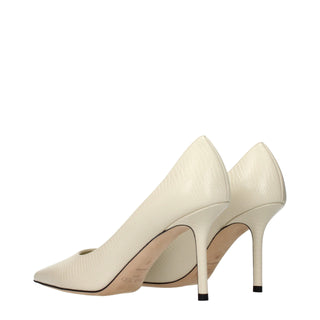 Beige Leather High Heel Pumps