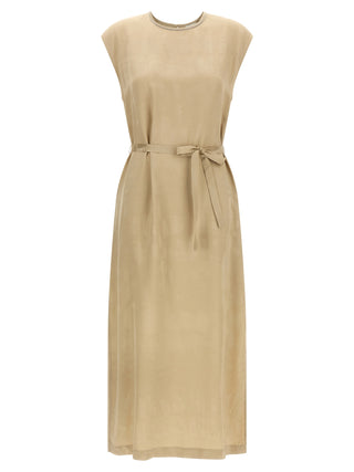 Beige Viscose Midi Dress