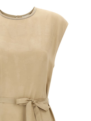 Beige Viscose Midi Dress