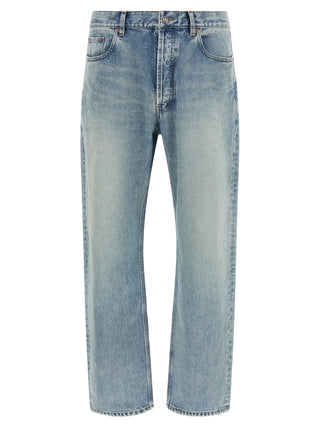Blue Cotton Straight-Leg Jeans