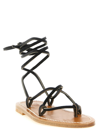 Black Cowhide Flat Sandals