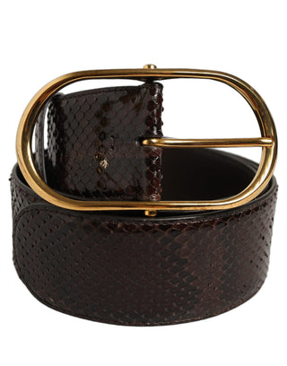 Brown Python Leather Gold Metal Buckle Belt