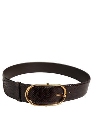 Brown Python Leather Gold Metal Buckle Belt