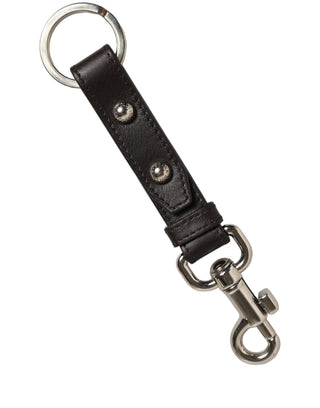 Black Plain Leather Silver Brass Keyring Holder Keychain