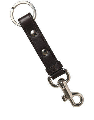 Black Plain Leather Silver Brass Keyring Holder Keychain