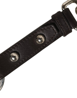 Black Plain Leather Silver Brass Keyring Holder Keychain