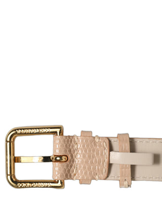 Beige Textured Leather Gold Buckle Belt Strap Bracelet