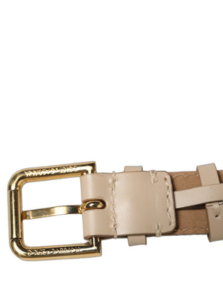 Beige Calfskin Leather Gold Buckle Belt Strap Bracelet