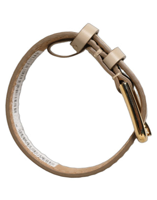 Beige Calfskin Leather Gold Buckle Belt Strap Bracelet
