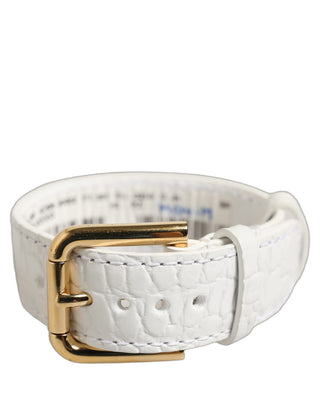 White Embossed Leather Gold Buckle Belt Strap Bracelet