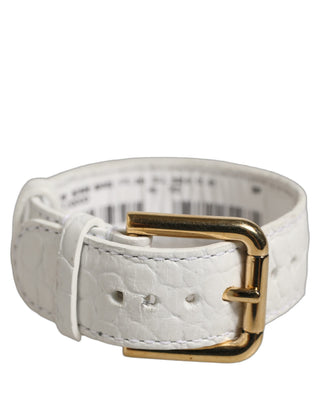 White Embossed Leather Gold Buckle Belt Strap Bracelet
