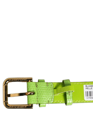 Green Textured Leather Gold Buckle Belt Strap Bracelet