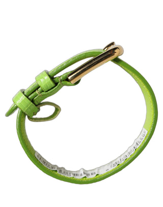 Green Textured Leather Gold Buckle Belt Strap Bracelet