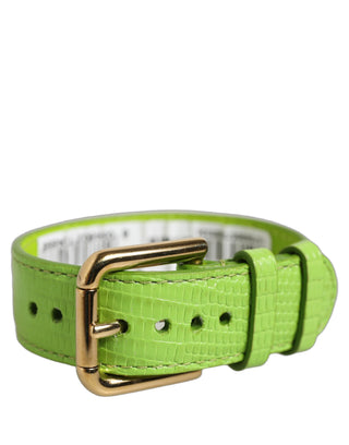 Green Textured Leather Gold Buckle Belt Strap Bracelet