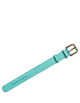 Blue Textured Leather Gold Buckle Belt Strap Bracelet