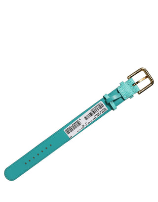Blue Textured Leather Gold Buckle Belt Strap Bracelet